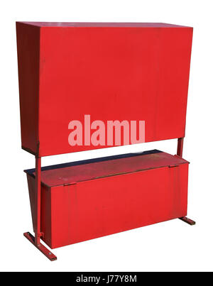The red closed metal box for fire-prevention tools and sand. Isolated with patch Stock Photo