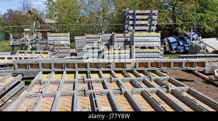 VILNIUS,  LITHUANIA- MAY 14, 2017:  Doka brand details and elements of the construction formworks on closed buidings area. Doka Group has a worldwide  Stock Photo