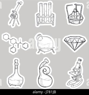 Doodle lab equipment stickers Stock Vector