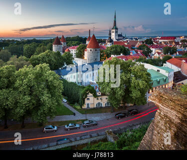 Aerial View of Tallinn Old Town from Toompea Hill in the Evening, Tallinn, Estonia Stock Photo