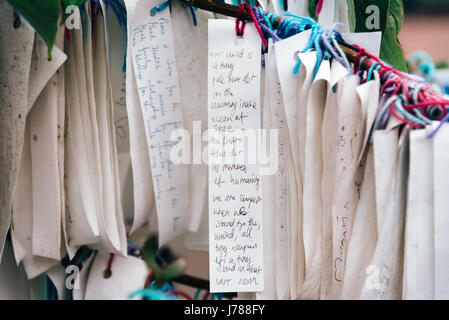 The Hague, The Netherlands - August 7, 2016: Wishing tree in the entrance of Peace Palace of The Hague