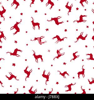 Merry Christmas ornaments seamless pattern, hand drawn deer and star decoration in red color. EPS10 vector. Stock Vector