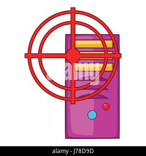 Computer system with red target icon in cartoon style isolated on white background vector illustration Stock Vector