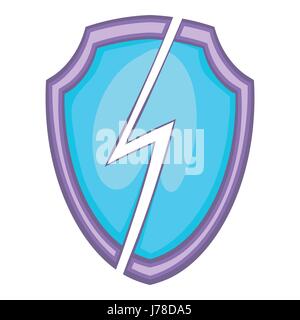 Secure shield with lightning icon in cartoon style isolated on white background vector illustration Stock Vector