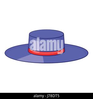 Spain hat with red ribbon icon in cartoon style isolated on white background vector illustration Stock Vector
