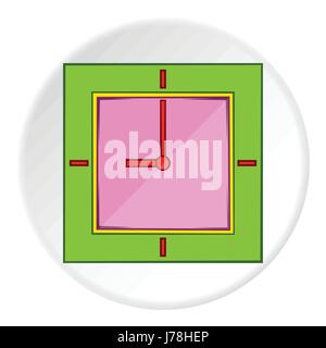 Square clock icon in cartoon style on white circle background. Time symbol vector illustration Stock Vector