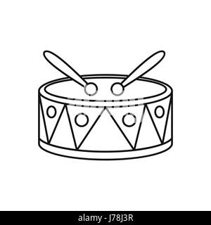Drum with sticks icon in outline style isolated on white background. Musical instrument symbol vector illustration Stock Vector