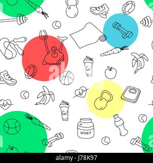 Seamless pattern with isolated fitness doodles Stock Vector