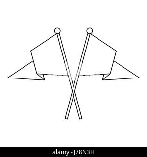 Two crossed flags icon in outline style on a white background vector illustration Stock Vector