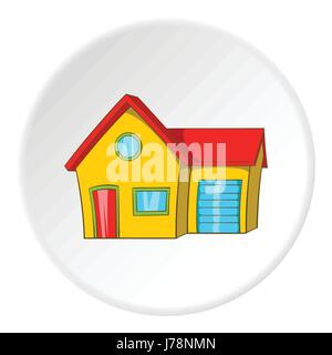House with garage icon in cartoon style isolated on white circle background. Building symbol vector illustration Stock Vector