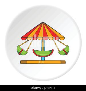 Childrens carousel icon in cartoon style isolated on white circle background. Attraction symbol vector illustration Stock Vector