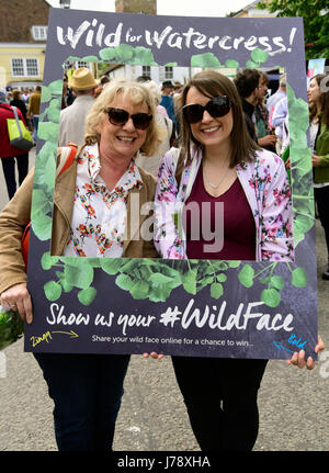 Alresford 13th annual Watercress Festival, a couple of females 'wild for watercress' at the annual event in Alresford, Hampshire, England. 21.05.2017. Stock Photo