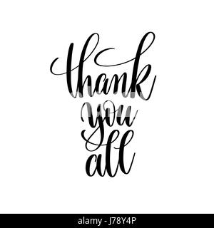 thank you all black and white hand written lettering Stock Vector
