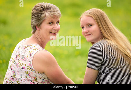 Alresford 13th annual Watercress Festival, mother with 14 year old daughter, Alresford, Hampshire, England. 21.05.2017. Stock Photo