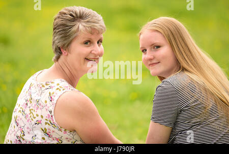 Alresford 13th annual Watercress Festival, mother with 14 year old daughter, Alresford, Hampshire, England. 21.05.2017. Stock Photo