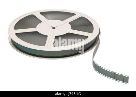 3d rendering of a single movie reel with steel casing on a white