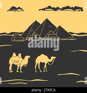 Egyptian Pyramids And Camels Vector Illustration Stock Vector