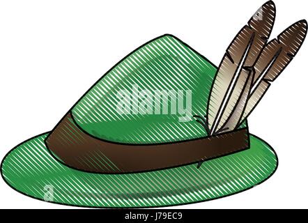 bavarian oktoberfest style hat with a feather Stock Vector