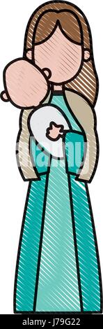 virgin mary holding baby jesus. catholicism saint symbol image Stock Vector