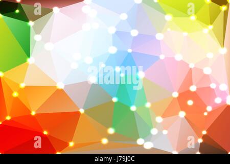 Rainbow colors abstract low poly geometric background with defocused lights Stock Vector