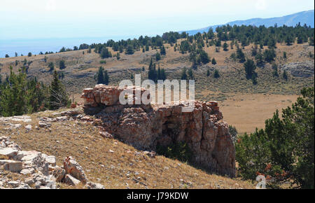 Rock formation on Sykes Ridge overlooking the Big Horn National Recreation Area on the Wyoming Montana state line USA Stock Photo