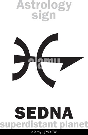 Astrology Alphabet: SEDNA, superdistant external dwarf planet (with elongated elliptical orbit). Hieroglyphics character sign (original single symbol) Stock Vector