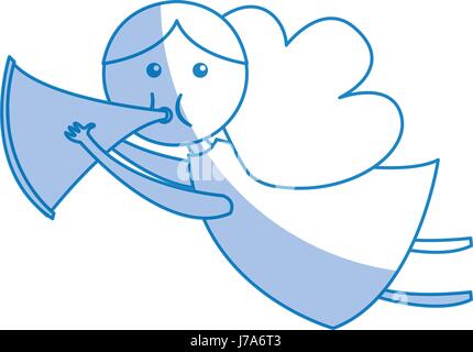 cute angel with trumpet manger character Stock Vector