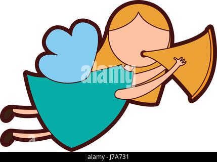 cute angel with trumpet manger character Stock Vector