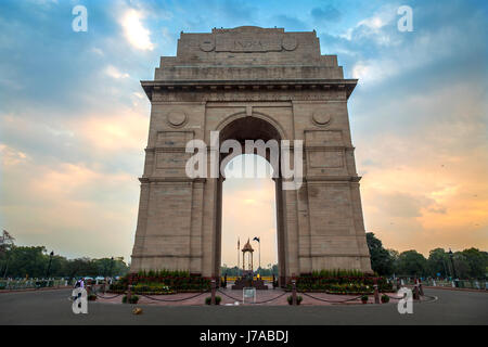 Historic India Gate Delhi - A war memorial on Rajpath road New Delhi at sunrise. Stock Photo