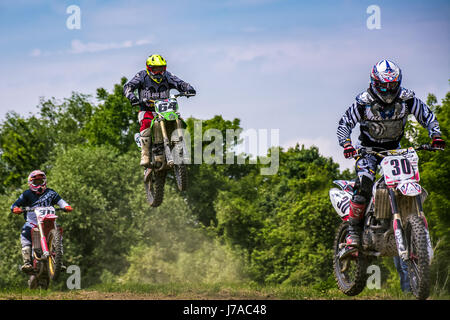 Uzhgorod, Ukraine - May 21, 2017: Extreme enduro MOTO SPORT Rider in the action. TransCarpathian regional Motocross Championship Stock Photo