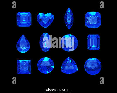 Group of  blue sapphire shape with clipping path Stock Photo