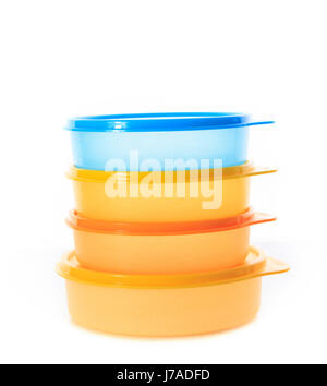 stack of plastic box package isolated on white background use for multipurpose Stock Photo