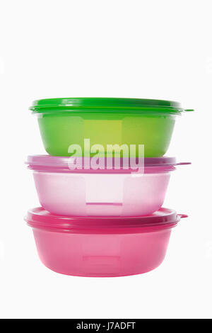 stack of plastic box package isolated on white background use for multipurpose Stock Photo