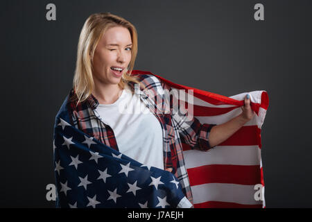 Lovely sweet woman working on patriotic photoshoot Stock Photo