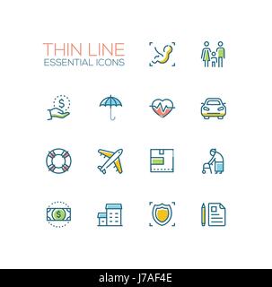 Insurance - modern vector single thin line icons set Stock Vector