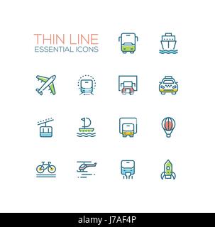 Transport - modern vector single thin line icons set Stock Vector