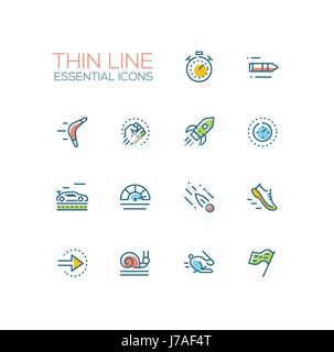Speed - modern vector single thin line icons set Stock Vector