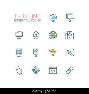 Network Data - modern vector single thin line icons set Stock Vector