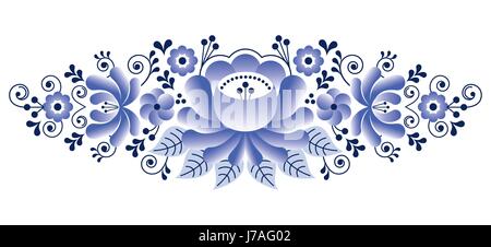 Folk art design from Russia, floral composition - Gzhel style Stock Vector