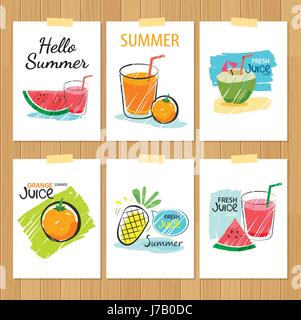 set of hand drawn summer cards.Label of vacation flat design. Stock Vector