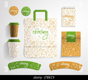 Home bakery identity design with food pattern, vector illustration. Stock Photo