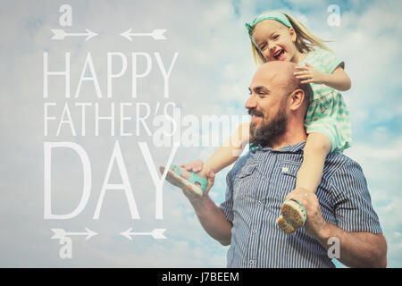 Adorable daughter and father portrait, happy family, father's day background Stock Photo