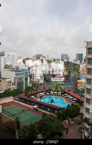 Hotel pool and tennis court, Saigon Stock Photo