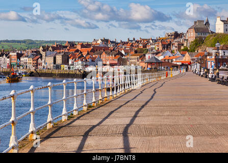 The old town of Whiby and the harbour from West Pier, North Yorkshire, England, UK Stock Photo