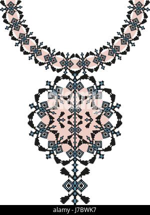 Vector Ethnic necklace Embroidery for fashion women. Pixel tribal pattern for print or web design. jewelry, necklace, print on f Stock Vector