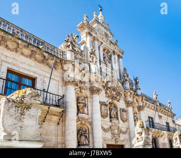 Spain, Castile and Leon, Baroque facade of the University of Valladolid, Faculty of Law, Stock Photo