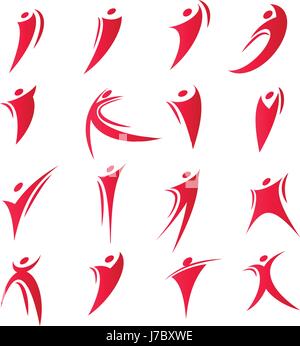 Isolated abstract red color people unity logos set on white background vector illustration. Stock Vector