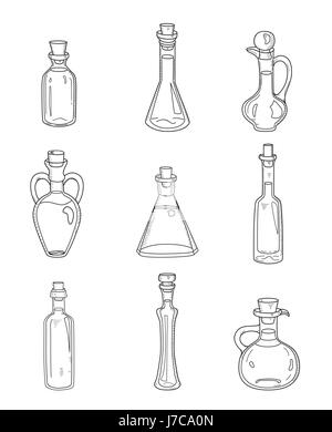 Hand drawn sketch of Ink Bottle isolated, Black and White Cartoon Stock