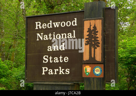 Entrance sign, Redwood National Park, California Stock Photo