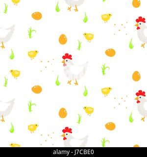 Cartoon rooster country seamless vector pattern. Stock Vector